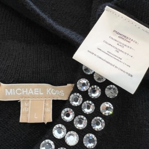 MICHAEL KORS BLACK SHORT SLEEVE CASHMERE CRYSTAL SWEATER SIZE L - Picture 15 of 15